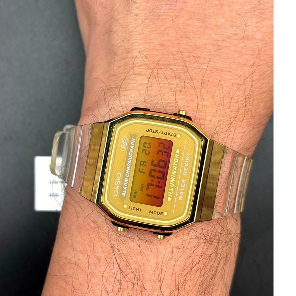 LWS Golden Hour Casio A168XE Vintage Collection Clear Strap Digital 
Mod Watch - Picture 14 of 17